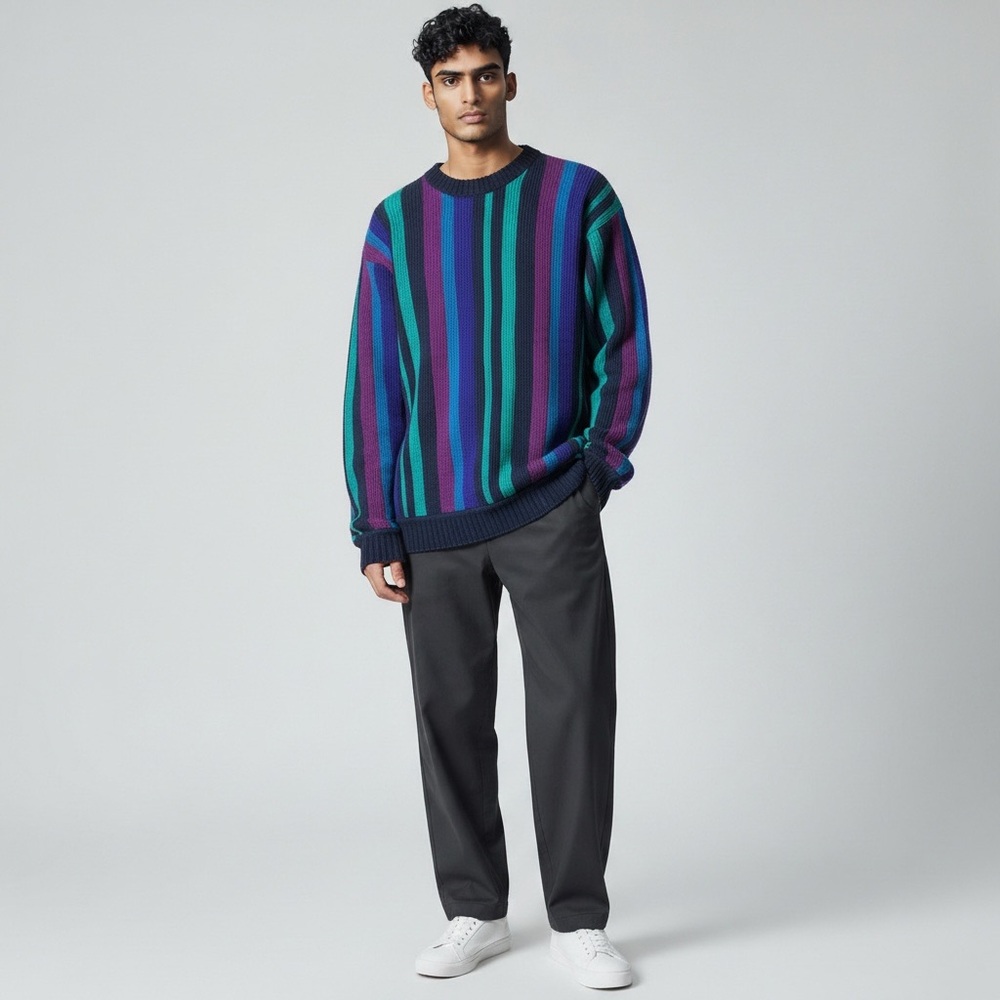 Vintage Chaps Ralph‎ Lauren Sweater Men L Multicolor Stripe 100% Cotton Made USA